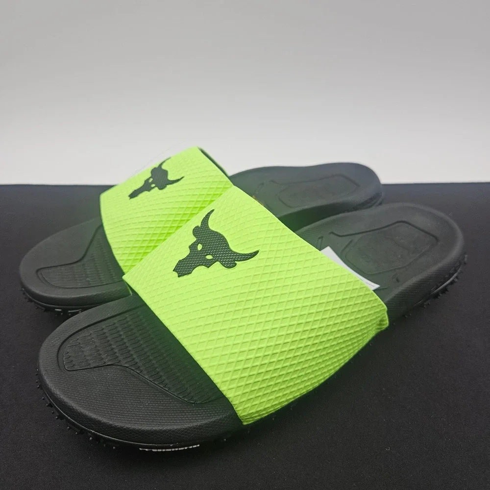 Under‎ Armour Project Rock SL 2.0 Mens Sz 13 Lime Green Black Slides 3025237-302